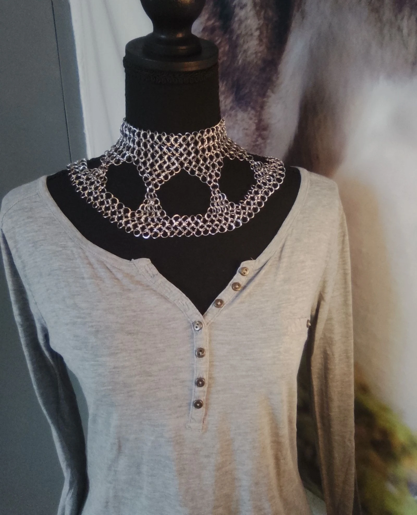 Collar estrangulador XL escote chainmail estilo gótico europeo – photo 2